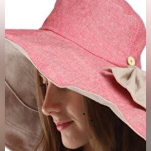 NWT Maitose Hat Removable Bow Adjustable Muted Red 7” Brim Women’s OS
